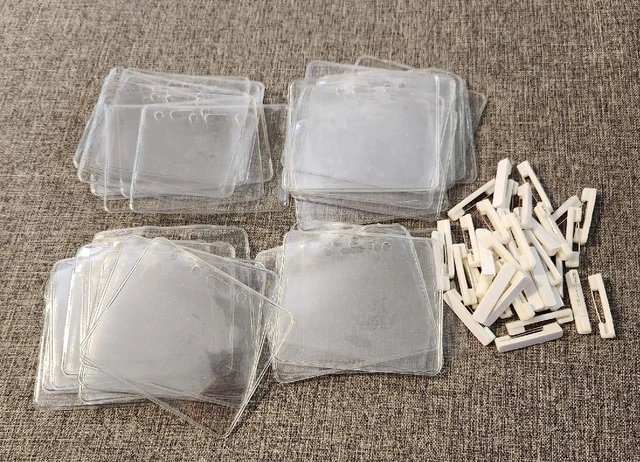 Lot of 35 clear badge holders with adhesive pins