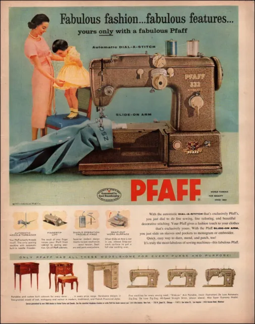1957 Vintage ad PFAFF retro Sewing Machine Multiple styles Cabinet    06/03/23