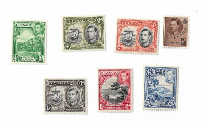 Grenada 1937  King George VI postage stamps x 7, used, off paper
