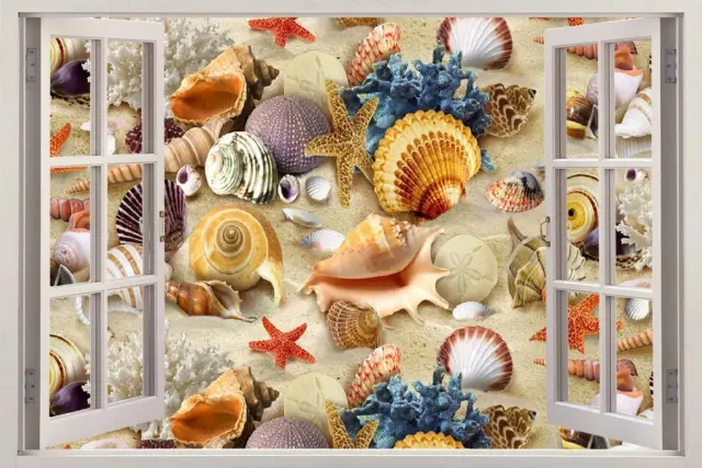 Seashells On The Beach 3D Window Decal Wall Sticker Decor Art Mural Nature FS