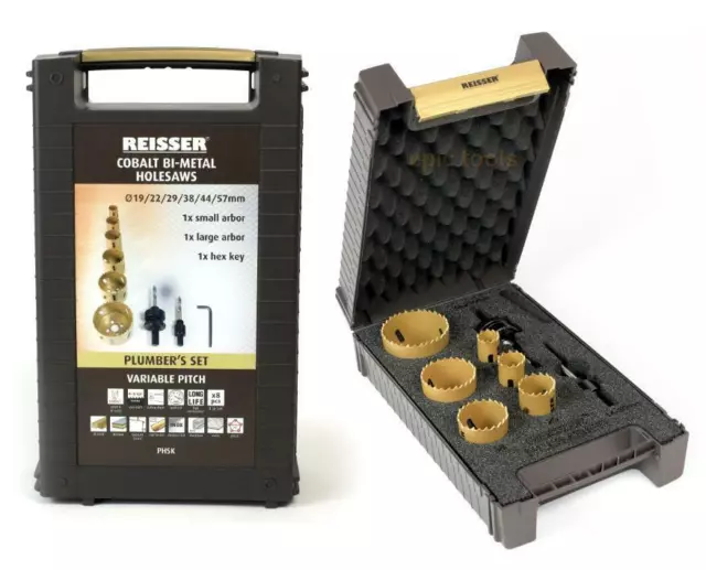 Reisser Plumbers 8 Piece HSS Cobalt Bi-Metal 19-57mm Holesaw Set + Case, PHSK