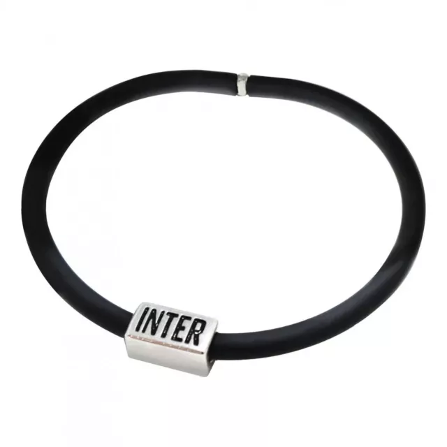 Bracciale Inter In Silicone Con Piastrina Nero Azzurro Braccialetto Bambino