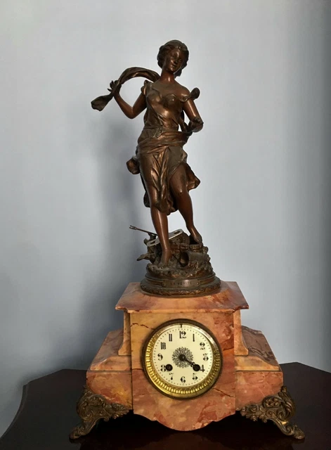 "La Verité "Rancoulet Ernest" (1870-1915) Reloj Péndulo En Base De Mármol