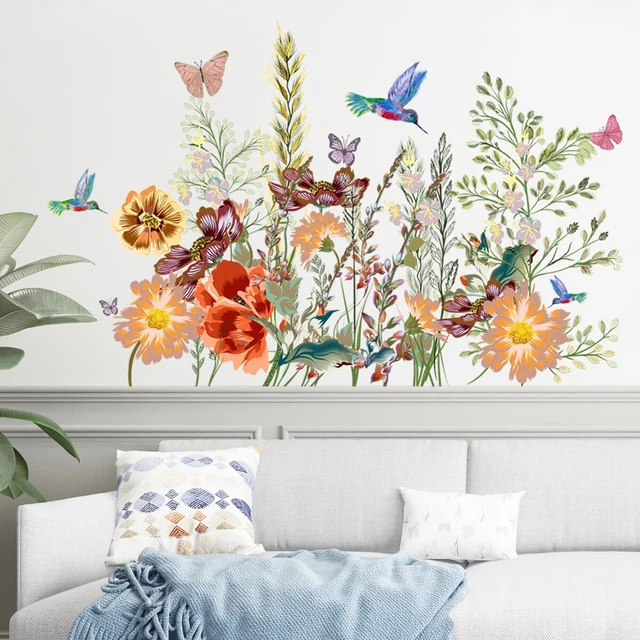 Calcomanía pegatina de arte de pared con flor/floral transferencia de mariposa-decoración del hogar-extraíble