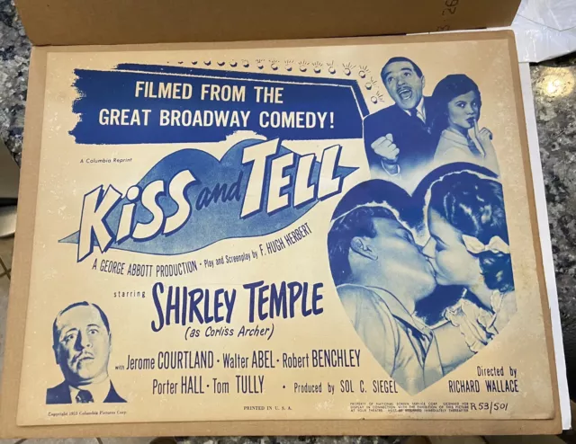 Kiss And Tell 11 X 14 Shirley Temple 1953 Movie Poster RARE Lobby Card Excellent