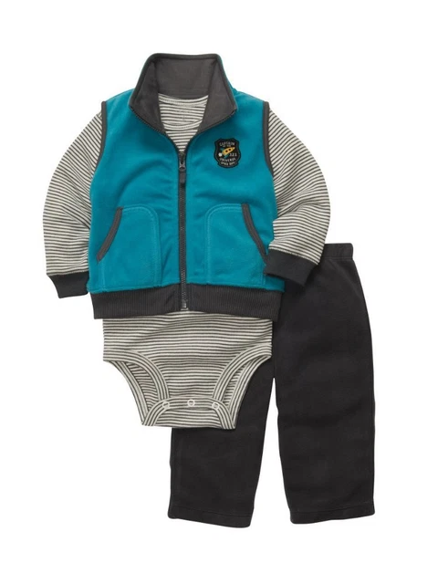 Carters Infant Boy Blue  Fleece Space Ship Outfit Sweat Pants Creeper Vest 3m