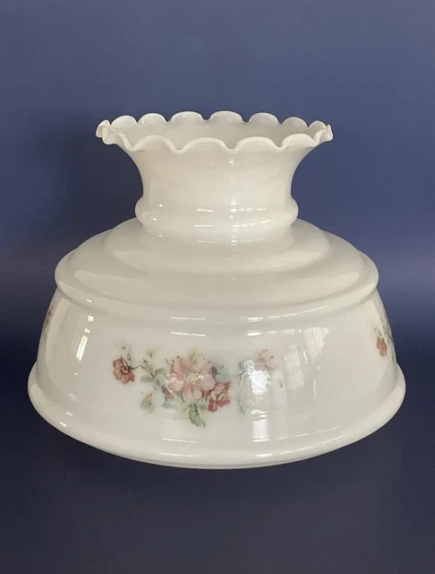 Vintage Gwtw 7" Fitter With Blue & Pink Flowers Hurricane Oil Glass Lamp Shade