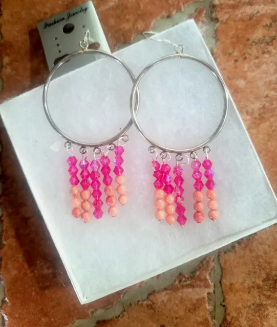Extra Large Silver Hoops  Chandolier With Seedbead And Swarovski Beads Earrings