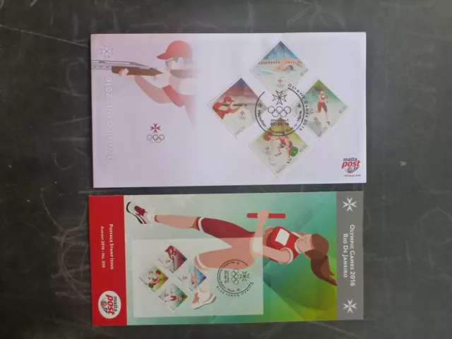 2016 Malta Olympic Games 4 Stamp Fdc First Day Cover W/- Booklet