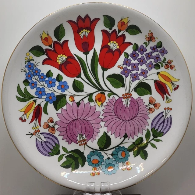Vintage Kalocsa Hungarian Hand painted Floral 9.5" Home Decor Plate