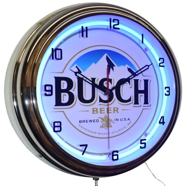 16" Busch Beer Brewed In U.S.A. Neon Clock Man Cave Pub Decor (Blue)