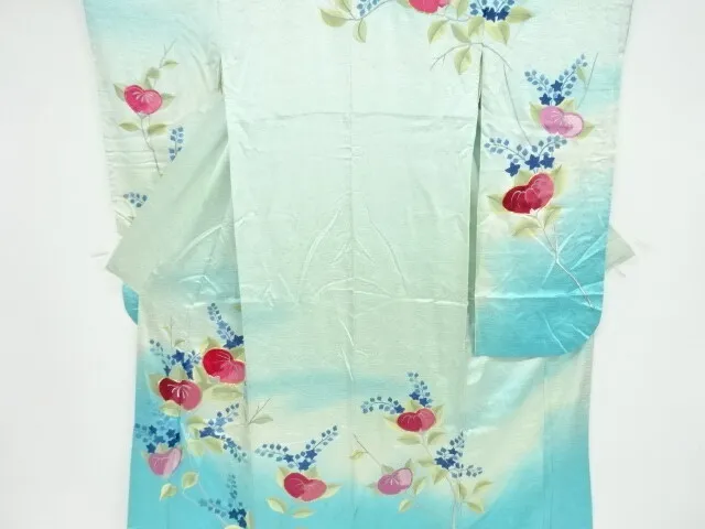 80132# Japanese Kimono / Antique Furisode / Embroidery / Tachibana Citrus