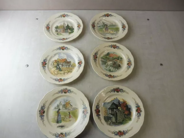 Lot de 6 assiettes à dessert décor Obernai Loux, 4 fleurs, de Sarreguemines