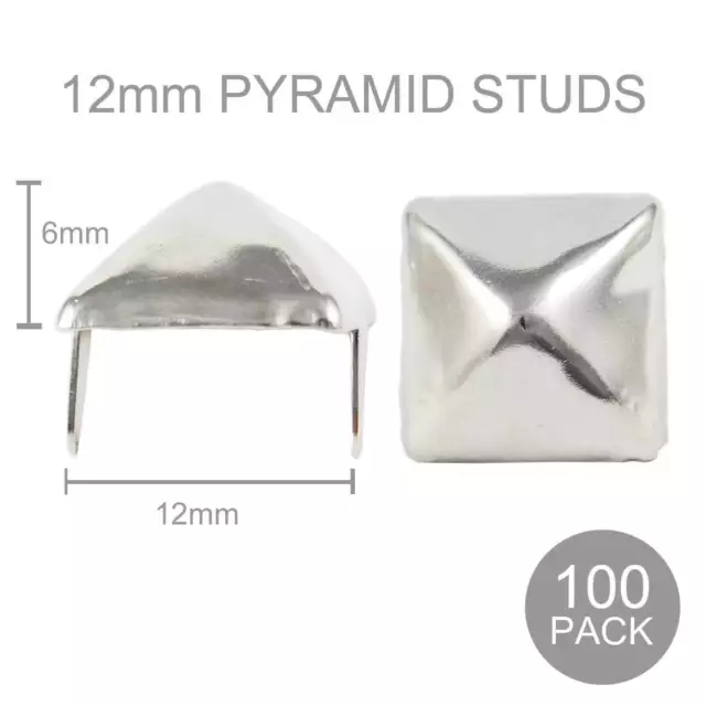 100 Pack 12mm Metal Pyramid Studs Punk Gothic Leather Jacket Spike UK82 Craft