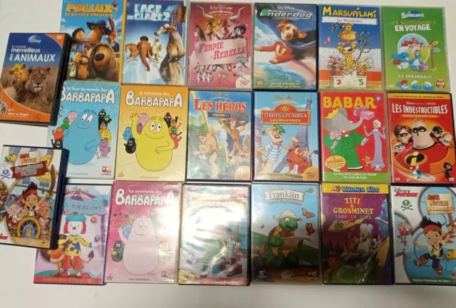 Lot De 20 DVD Pour enfants Disney Barbapapa Schtroumpfs Babar Manny