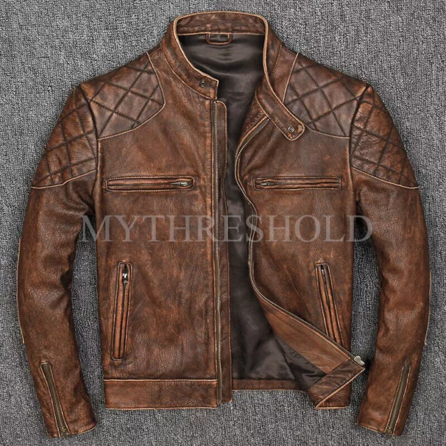 Vintage Distressed Brown Men Genuine Biker's Cow-Hide Leather Jacket