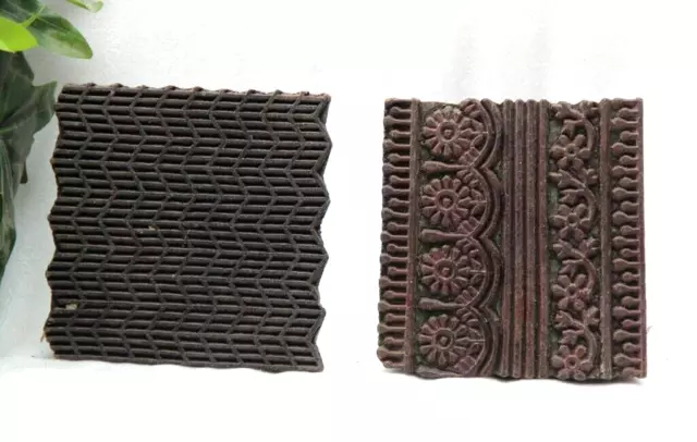 Vintage Wooden Printing Blocks Hand Carved Textile Fabric Stamps Original Decor