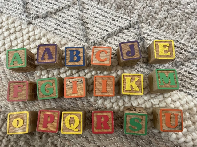 Vintage Lot of 43 Wood Alphabet Blocks Children's Wooden Letter Number Toy 1.75"
