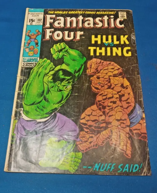 Fantastic four / Marvel comic #112 Hulk vs thing 1971