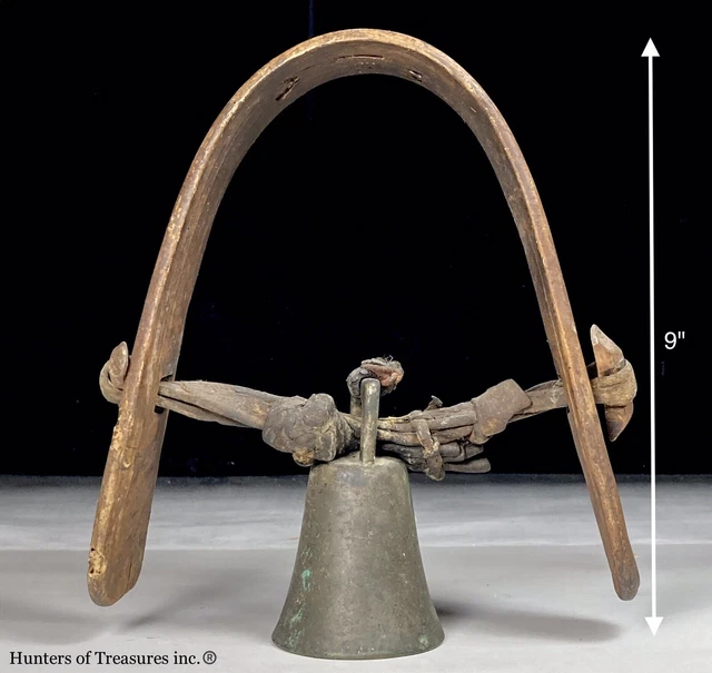 Antique Burmese Water Oxen Bell Wood Arch Bronze Buddhist Bell Burma Asian 1800s