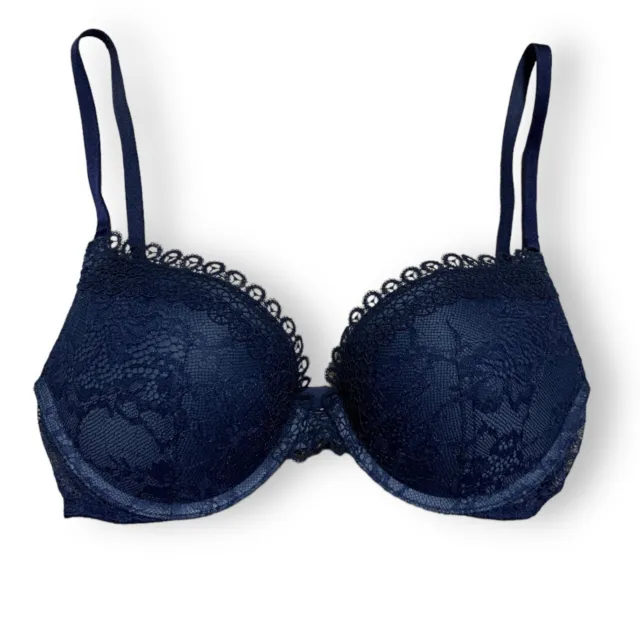Victoria's Secret unlined 34C BRA SET M smooth thong BLUE lace BODY by  VICTORIA