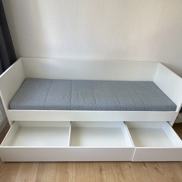 IKEA VIHALS DAYBED Small Single Wood Frame 3 Drawers White/Grey Firm ...