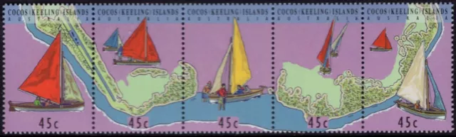 1994 Cocos (Keeling) Islands Map Of Cocos Strip Of 5 Mint Never Hinged, Clean