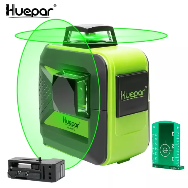 Huepar 2x360 Laser Level Cross Line Self Leveling Green Beam with Li-ion Battery