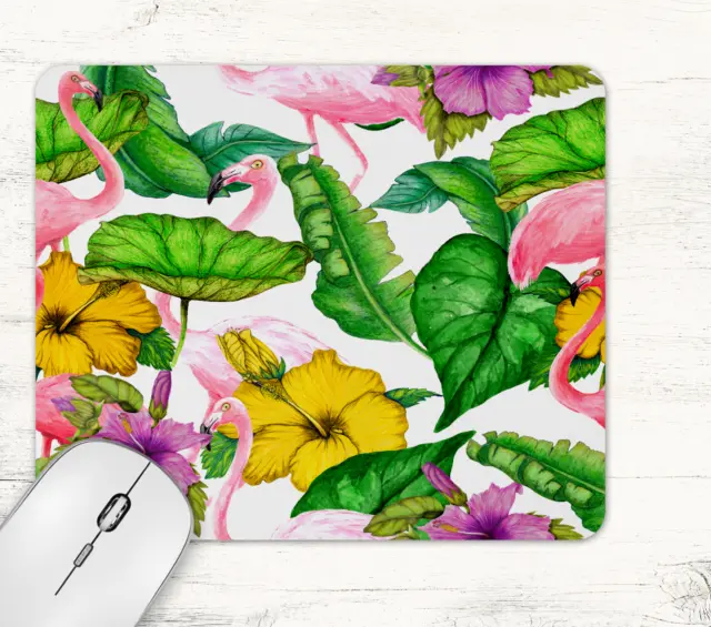 Tropical Flowers & Leaves Print Mouse Pad Mat Non Fading Non Slip Neoprene