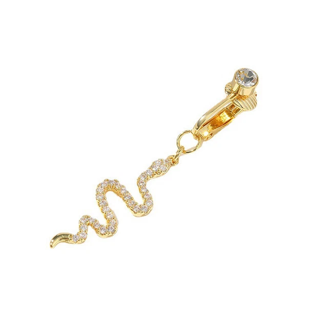 Pendiente umbilical con clip de cristal falso vientre serpiente falso vientre C q