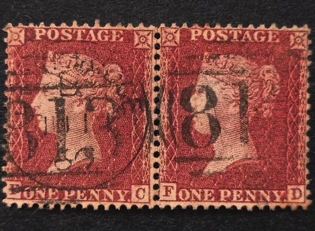 GB Queen Victoria Penny Red  SG.41 Horizontal Pair Well Centred Good Perfor.  VF
