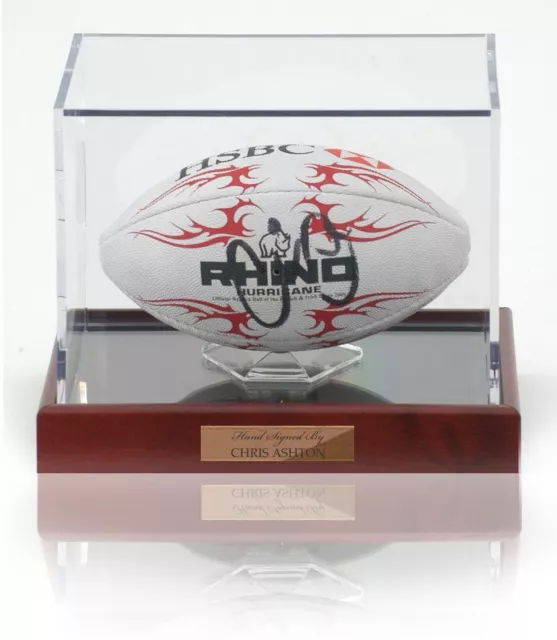 Chris Ashton Firmata a mano Mini Palla da rugby Inghilterra Display AFTAL foto COA