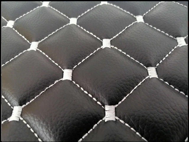 Tapis De Sol Sur Mesure Pour Camion Autonet - Noir Similicuir, Surpiqûres Bleues - Lot 4 Pièces