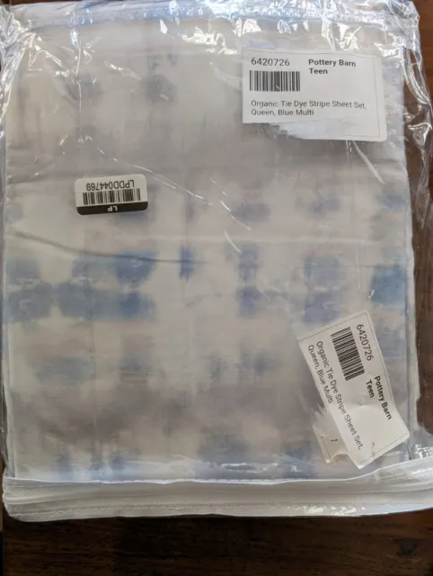 POTTERY BARN TEEN Organic Tie-Dye Stripe Sheet Set-Blue-OPEN BOX