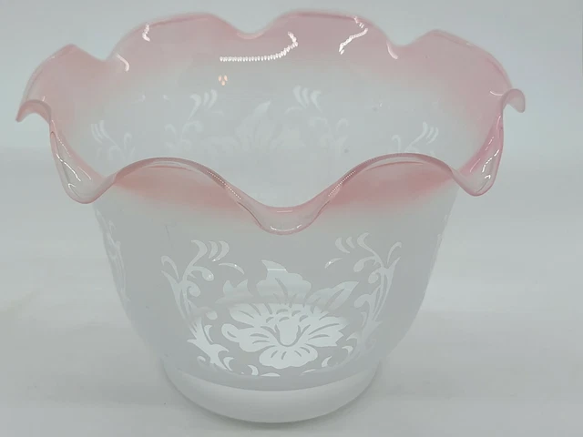 Antique Gone with the Wind Frosted Glass w/Pink Glass GWTW Parlor Oil Lamp Shade