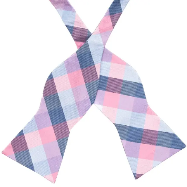 NWOT Tommy Hilfiger Men's Self Tie Blue & Pink Plaid Silk Bow Tie