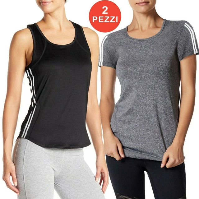 T-Shirt + Canotta Donna 2 Pezzi  Maglia Sportiva Mezza Manica Slim Top Tuta 6826