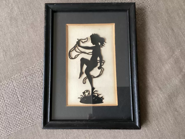 Vintage Paper Cut Out Art Silhouette woman with ribbon Framed Matted