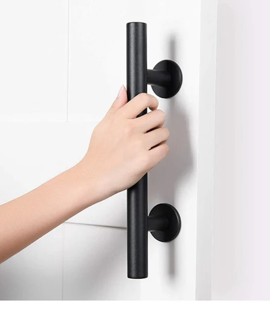12" Heavy Duty Sliding Barn Door Handle Pull and Flush Hardware Set Round Black