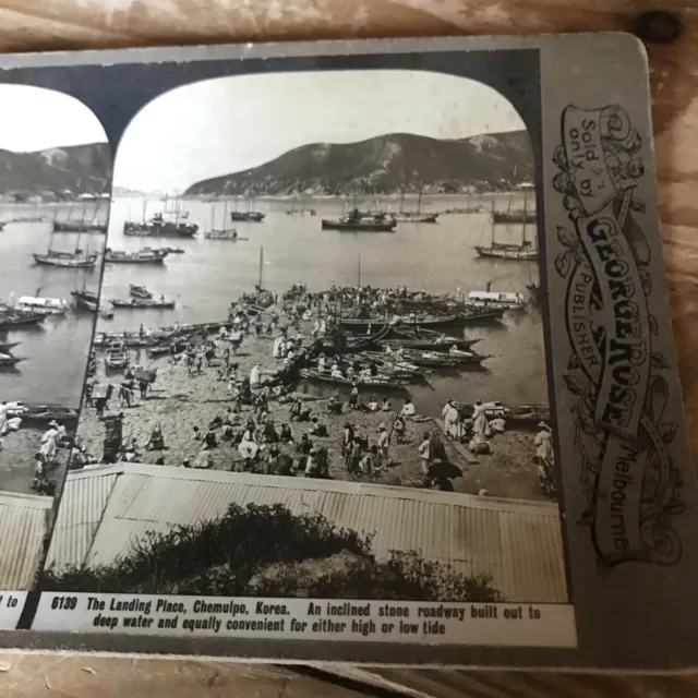 RARE GEORGE ROSE Stereoview Antique Photo  Landing Place Chemulpo  Korea 1904
