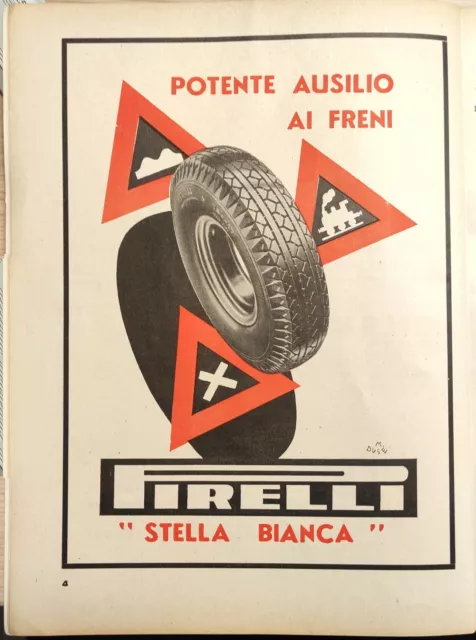1940 PUBBLICITÀ LOCANDINA PNEUMATICI PIRELLI STELLA BIANCA Advertising