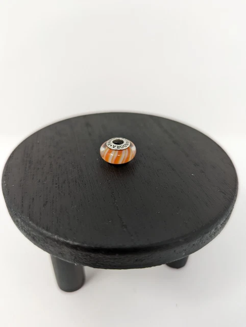 Sterling Silver 925 ALE Pandora Orange White Candy Stripes Murano Glass Charm