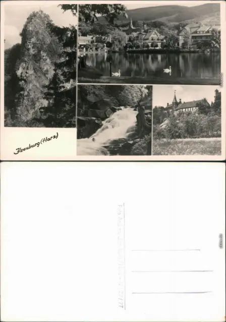 Ansichtskarte Ilsenburg (Harz) Ilsestein, Forellenteich, Bach, Schloss 1950