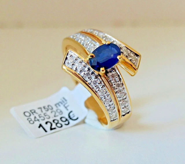 Bague Or 18 Carats Jaune Saphir & Diamants Kanchara - Taille 54 - Neuf Avec étiquettes
