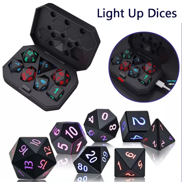 Dice Rechargeable with Charging Box 7PCS LED Electronic Polyhedral Glowing Dices