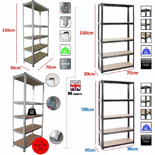 Boltless 5 or 4 Tier Heavy Duty Garage Storage Metal Steel Shelving Racking Unit