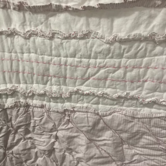 Pottery Barn Kids Brigette Ruffle Crib Toddler Quilt Stripes Pink White 36x50"