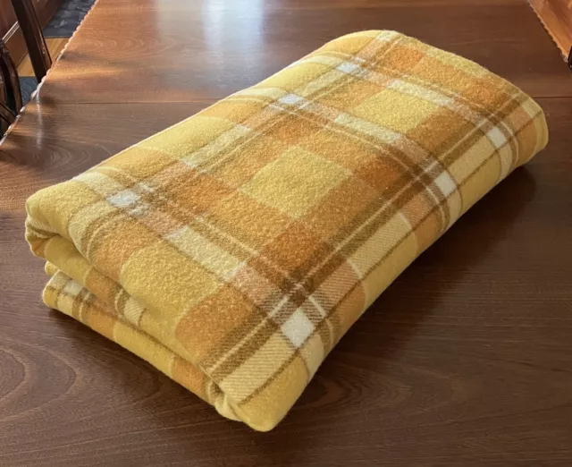 Vintage Wool Checked Blanket Orange 228cm X 250cm Queen Bed blanket