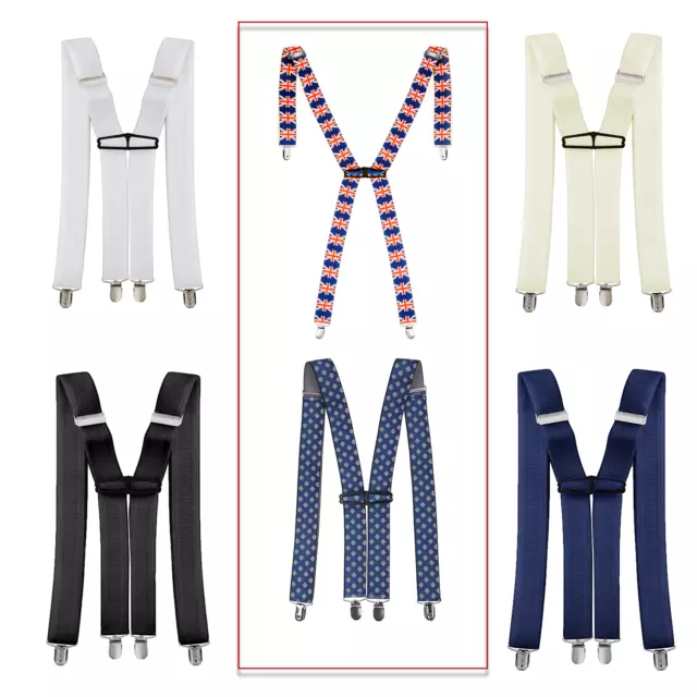 Mens Elasticated Heavy Duty Clip On Trouser Braces Adjustable Suspenders 35mm UK