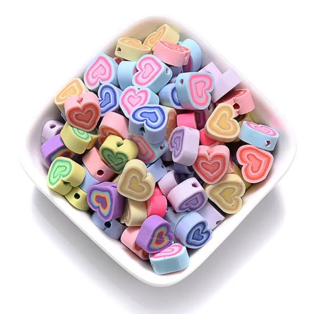 30/50pcs Colorful Melaleuca Heart Shape Clay Beads Polymer Spacer Beads Jewe~m' 2